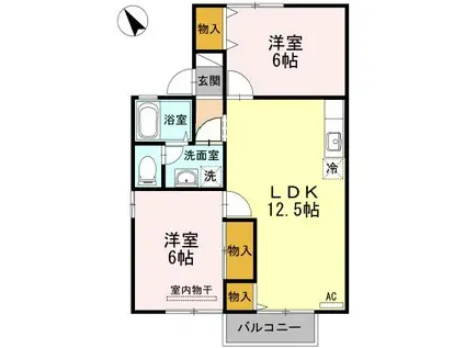 ヴィラージュ赤妻 B棟(2LDK/2階)の間取り写真