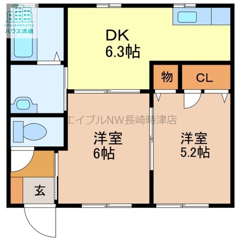 フレンドヒル (2DK/1階)の間取り写真