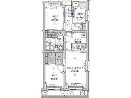 サステナブランシェ本行徳(3LDK/1階)の間取り写真