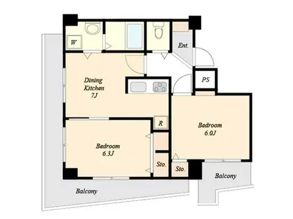 ショパン鵜の木(2DK/4階)の間取り写真