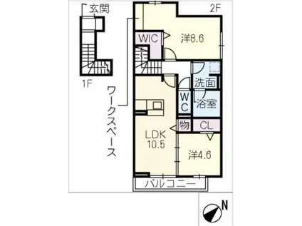 ブルースター(2LDK/2階)の間取り写真