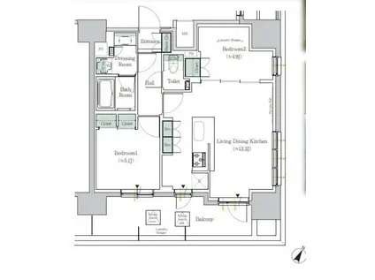 ONE ROOF RESIDENCE TAMACHI(2LDK/14階)の間取り写真