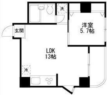 AKKレジデンス新宿(1LDK/4階)の間取り写真