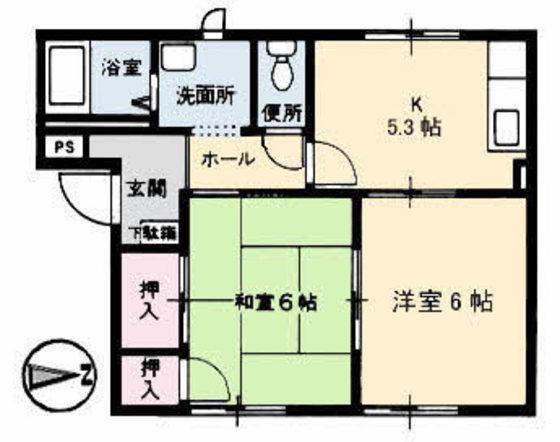 ケイエム段原南(2K/1階)の間取り写真