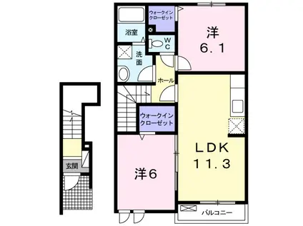 グリーンビレッジ A・H(2LDK/2階)の間取り写真