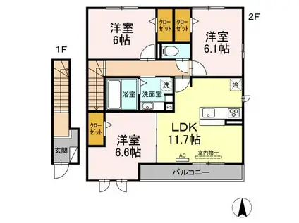 ラシュレB(3LDK/2階)の間取り写真