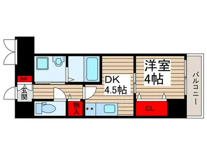 ラグゼナ松戸(1DK/9階)の間取り写真