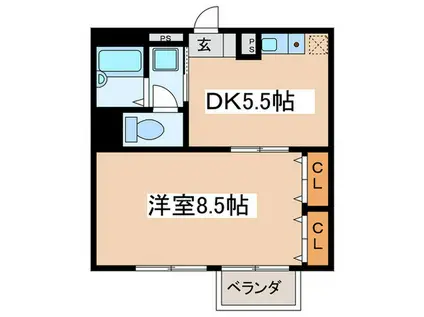 アムール白樺(1DK/2階)の間取り写真