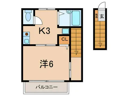 福田ハイツ(1K/2階)の間取り写真