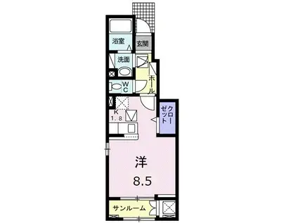 ライフシティ-(1K/1階)の間取り写真