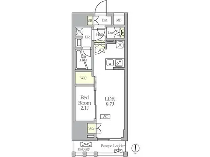 アジールコート王子(1LDK/2階)の間取り写真