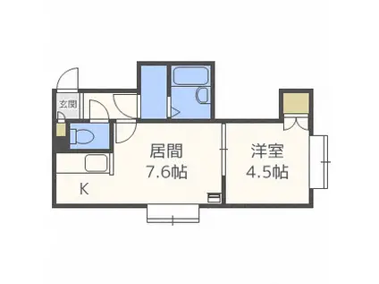 RS澄川(1LDK/2階)の間取り写真