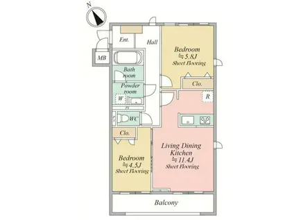 MOCXION KAWA(2LDK/3階)の間取り写真