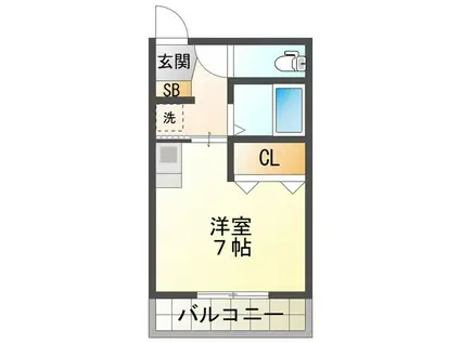 プライム富洲原(ワンルーム/2階)の間取り写真