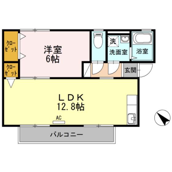 エバグリーンハイツB棟(1LDK/2階)の間取り写真