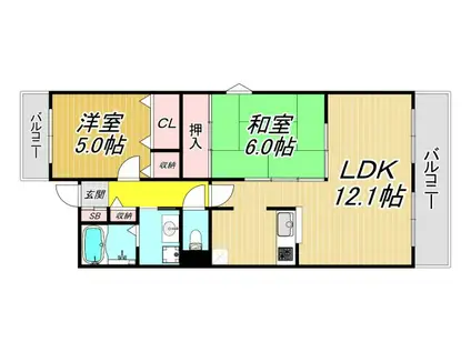 コウジィーコート園田(2LDK/3階)の間取り写真