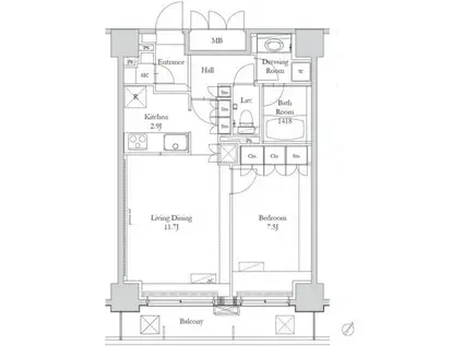 HOUSE岩本町(1LDK/14階)の間取り写真