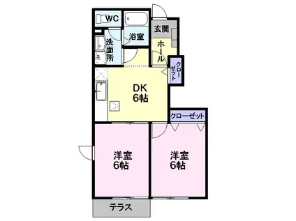 ジェントリー下条A棟(2DK/1階)の間取り写真