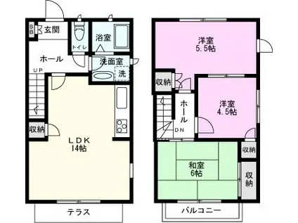 石橋ホームタウンA(3LDK/1階)の間取り写真