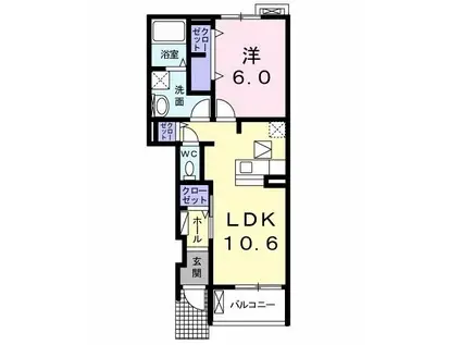 ハーベスト(1LDK/1階)の間取り写真