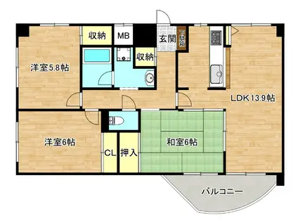 コンフォート巽(3LDK/5階)の間取り写真