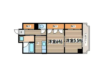 ロイヤルヒルズ泉中央(2K/2階)の間取り写真