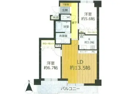 ヴィンテージ山鼻(2LDK/10階)の間取り写真