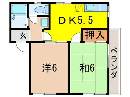 ベラヴィスタ甲風(2DK/2階)の間取り写真