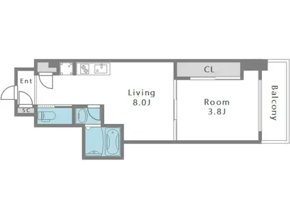 クローバー・レジデンス桑津(1DK/5階)の間取り写真