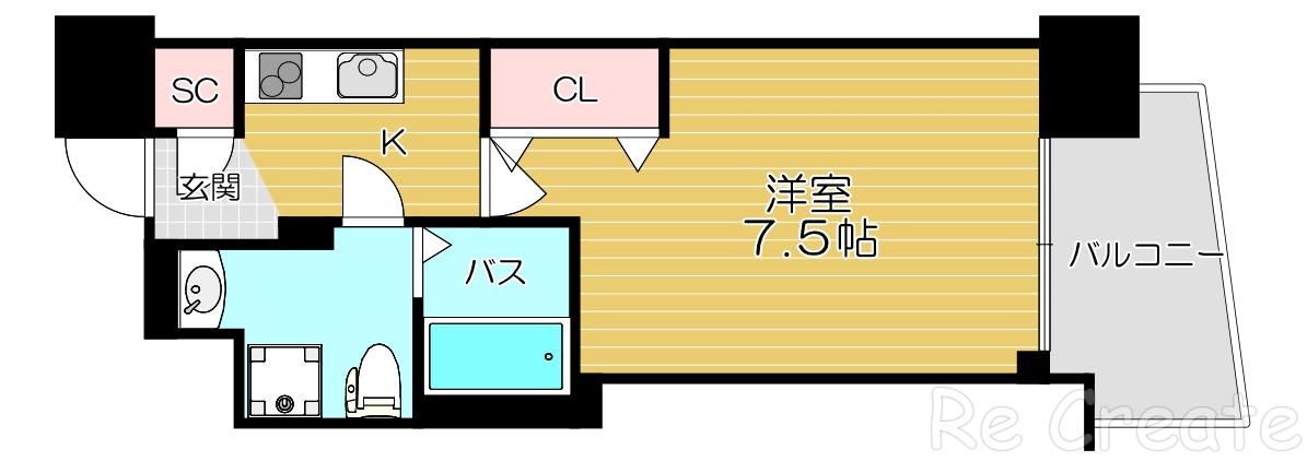 セレニテ谷九プリエ(1K/7階)の間取り写真