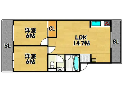コンフィー鴻池新田駅前(2LDK/2階)の間取り写真