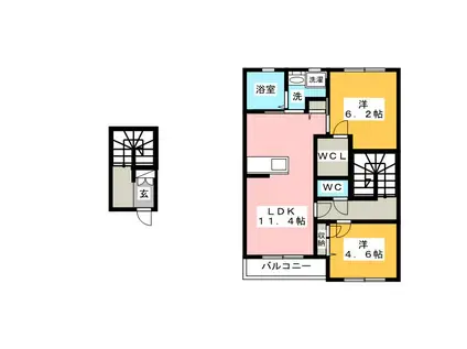グランピュア(2LDK/2階)の間取り写真
