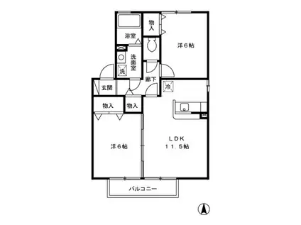 D-ROOM ウィルモアガーデン E 201(2LDK/2階)の間取り写真