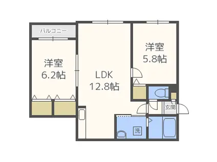 ハピネス八軒(2LDK/1階)の間取り写真