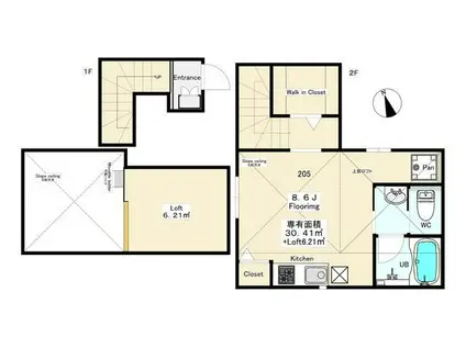 レグノ・ヴィーノ(1K/2階)の間取り写真