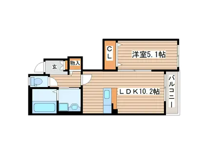 セレッソ留ヶ谷サード(1LDK/1階)の間取り写真