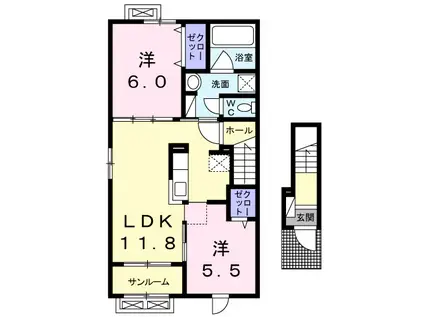 メゾン・シュシュII(2LDK/2階)の間取り写真
