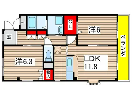 グランドヒルズ神の倉II(2LDK/2階)の間取り写真