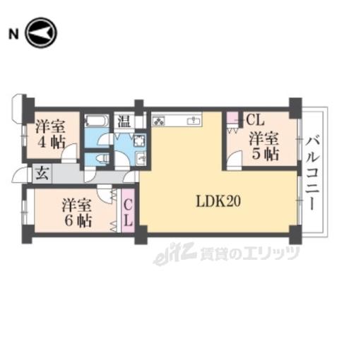 コトーハイツ伏見稲荷C棟(3LDK/6階)の間取り写真