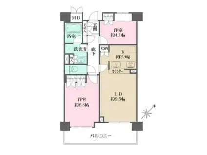 御殿山南パークハウス(2LDK/5階)の間取り写真