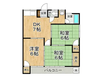 駒道荘(3DK/2階)の間取り写真