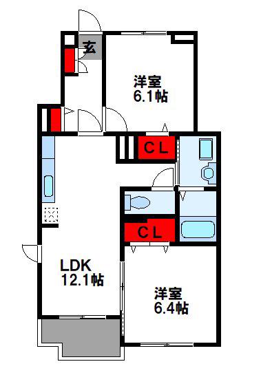 グランコート(2LDK/1階)の間取り写真