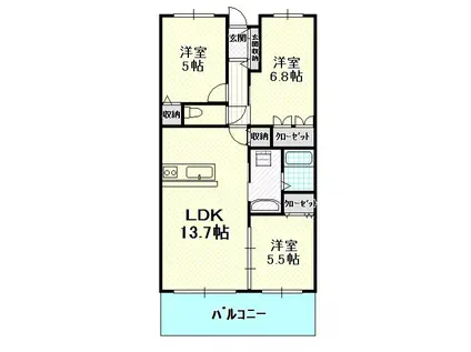 ふぁみゆ泉佐野III番館アレグロ(3LDK/2階)の間取り写真