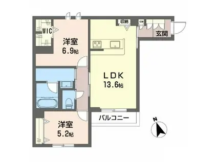 シャーメゾン 木の実(2LDK/2階)の間取り写真