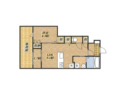 パティオス昭島(1LDK/1階)の間取り写真