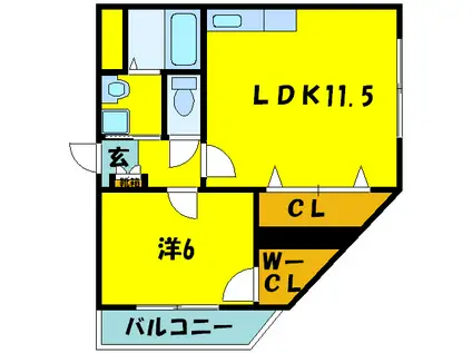 メゾンドゥーズ(1LDK/1階)の間取り写真