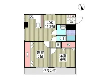 かきざわハイツ(2LDK/1階)の間取り写真