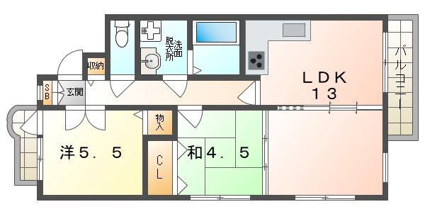 カルチェ清水谷(2LDK/3階)の間取り写真