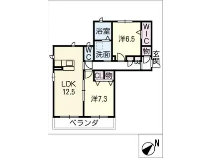 フェリシティII(2LDK/1階)の間取り写真