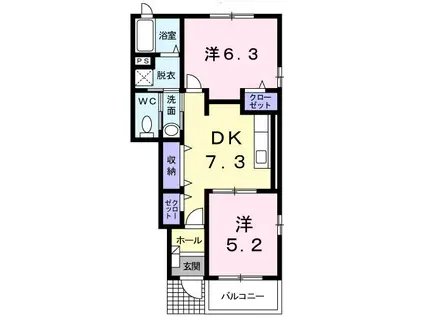 カーサ・プリート(2DK/1階)の間取り写真